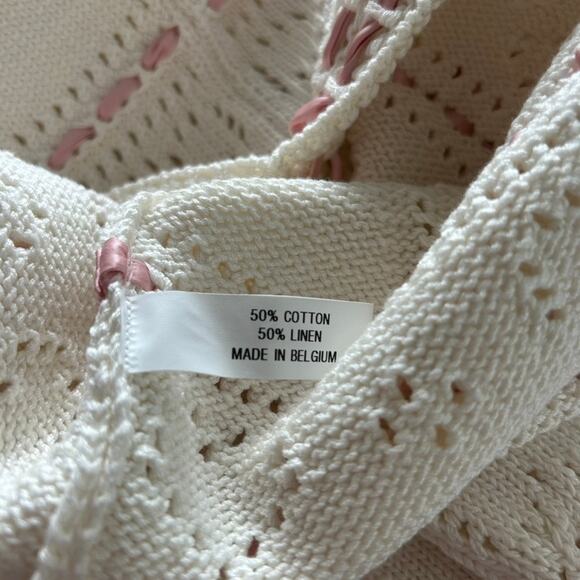 NWOT Bernadette Nina Heart Pointelle Knit Mini Skirt White Pink Ribbon Trim Lace - Picture 10 of 15